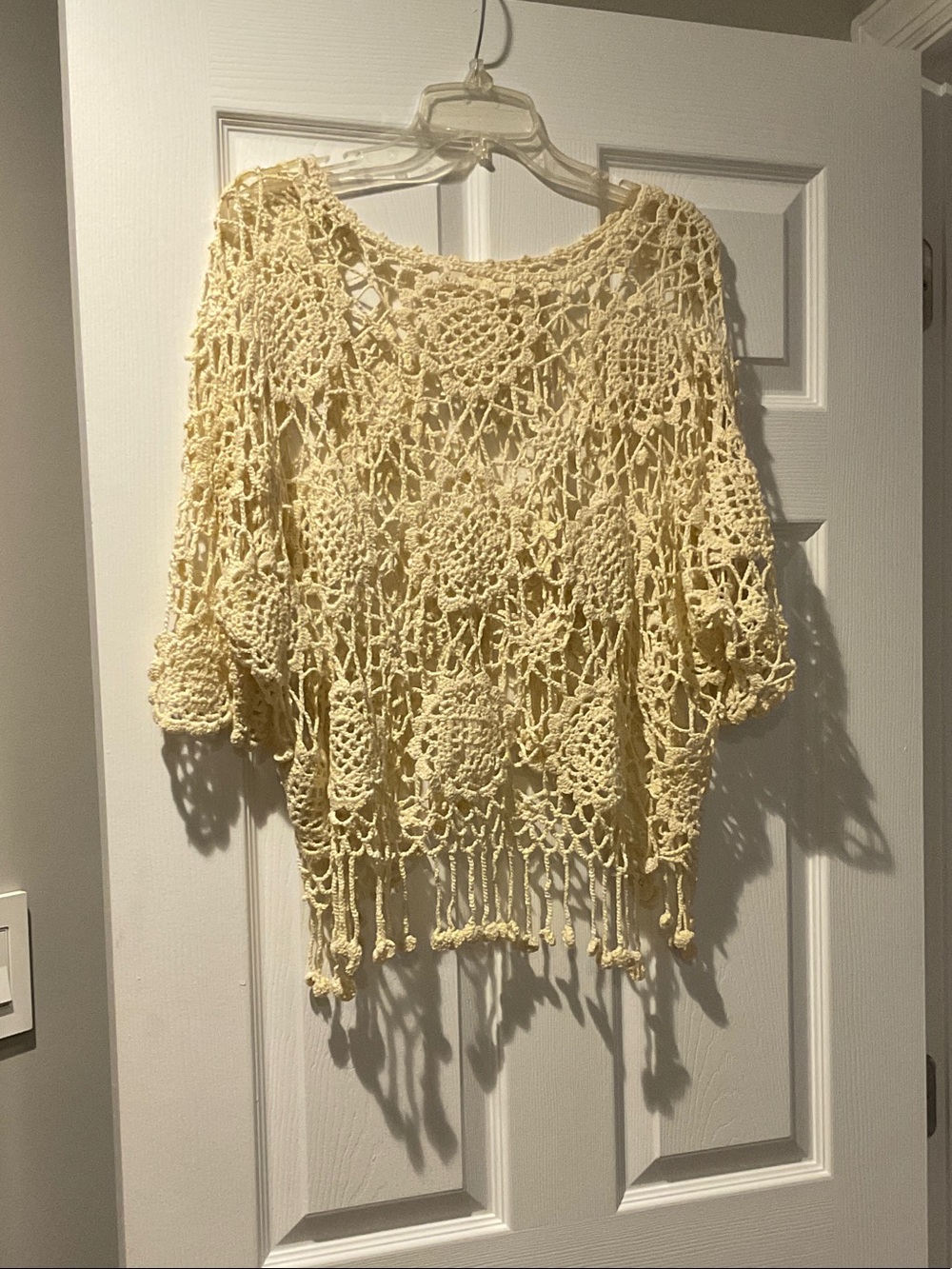 Crochet Fringe Boho Top in Pale Yellow